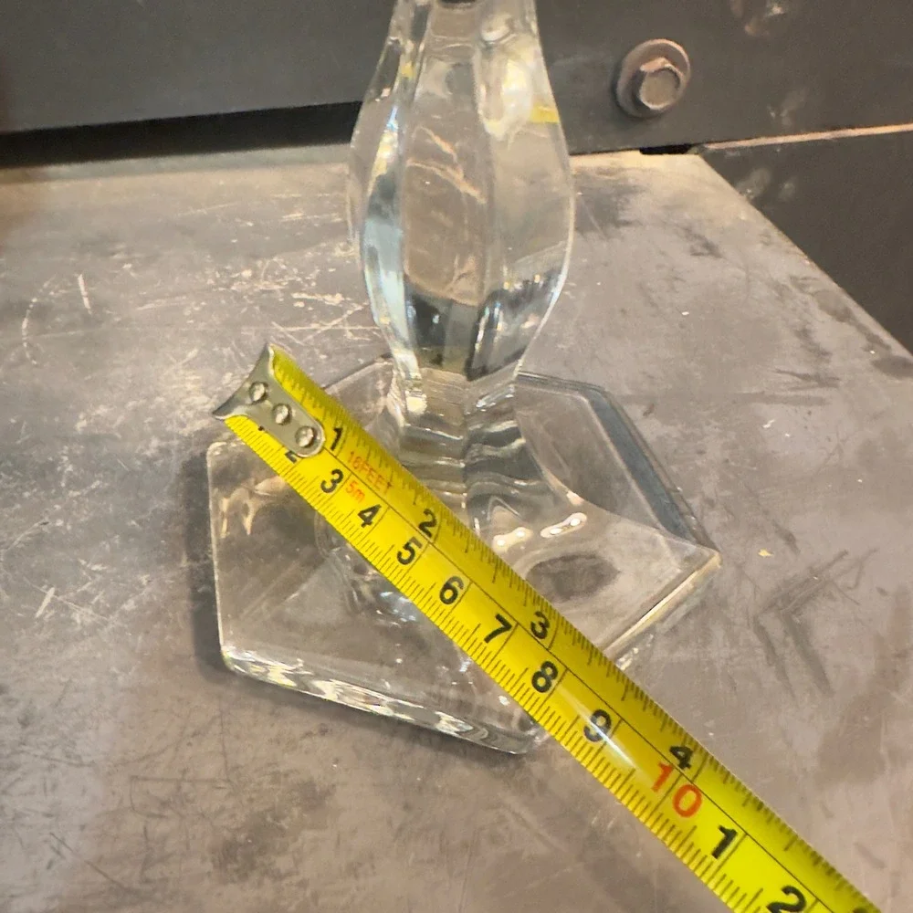 Clear Crystal Taper Candle Holder Hexagon Base Faceted Stem Elegant Table Decor‎